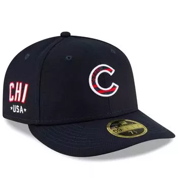 Мужская низкопрофильная кепка New Era Navy Chicago Cubs 4 июля для работы на поле 59FIFTY Облегающая шляпа