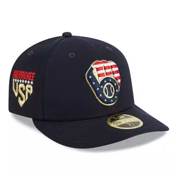 Мужская низкопрофильная шляпа New Era Navy Milwaukee Brewers 2023, четвертое июля 59FIFTY
