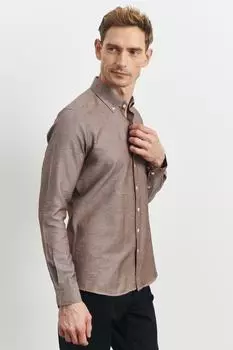 Мужская норковая приталенная хлопковая оксфордская рубашка с длинным рукавом и потайным воротником на пуговицах AC&Co/Altnyldz Classics AC&Co Altinyildiz Classics, коричневый