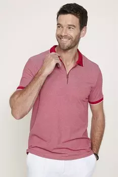 Мужская облегающая хлопковая красная футболка из пике с воротником-поло и застежкой-молнией TUDORS