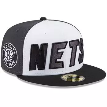Мужская облегающая кепка New Era белого/черного цвета Brooklyn Nets с задней половиной 9FIFTY