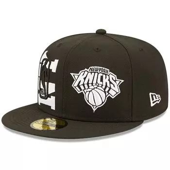 Мужская облегающая кепка New Era черно-белая New York Knicks 2022 NBA Draft 59FIFTY