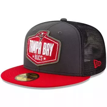 Мужская облегающая кепка New Era Graphite/Red Tampa Bay Buccaneers 2021 NFL Draft On-Stage 59FIFTY