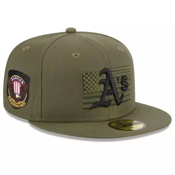 Мужская облегающая кепка New Era Green Oakland Athletics 2023, посвященная Дню вооруженных сил 59FIFTY