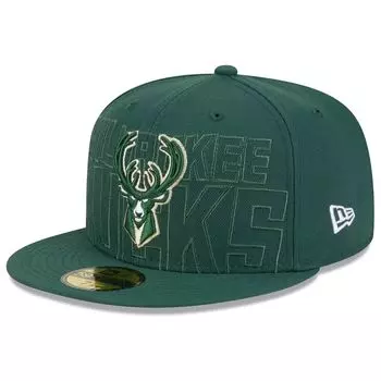 Мужская облегающая кепка New Era Hunter Green Milwaukee Bucks 2023 NBA Draft 59FIFTY