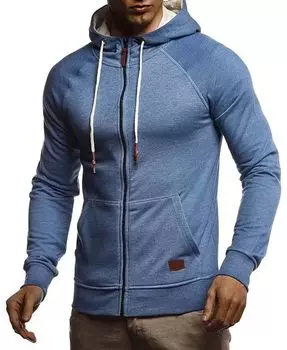 Мужская облегающая куртка с капюшоном | Современная стильная толстовка с капюшоном на молнии с длинными рукавами | Коричневый | Размер S Leif Nelson, синий