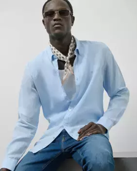 Мужская облегающая льняная спортивная рубашка Roberto Verino, бирюзовый