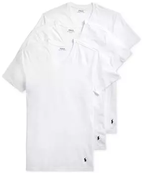 Мужская облегающая майка с V-образным вырезом, 3 шт. в упаковке Polo Ralph Lauren, белый