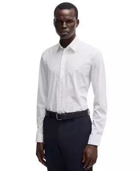 Мужская облегающая рубашка из эластичного джерси Slim-Fit Hugo Boss, белый