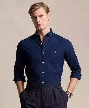 Мужская облегающая рубашка из стрейч-поплина Polo Ralph Lauren, синий