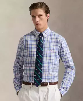 Мужская облегающая рубашка из стрейч-поплина Polo Ralph Lauren, коричневый/бежевый