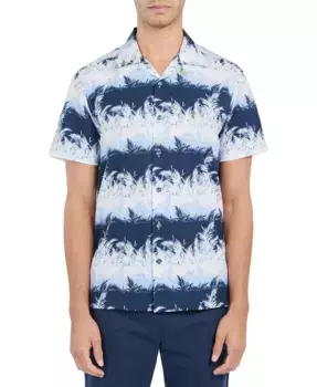 Мужская облегающая рубашка-кэмп с полосками и принтом листьев, не требующая глажки, с эластичной тканью для комфорта Society of Threads, мультиколор