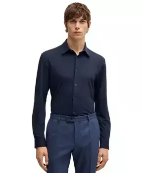 Мужская облегающая рубашка Performance-Stretch Hugo Boss, синий