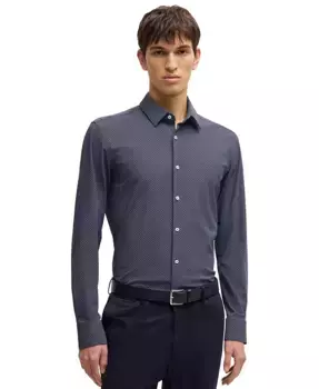 Мужская облегающая рубашка с геометрическим принтом Performance Hugo Boss, синий