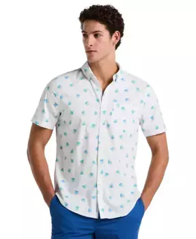 Мужская облегающая рубашка с коротким рукавом и принтом агавы по всей поверхности, с эффектом стрейч Original Penguin, белый