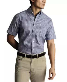 Мужская облегающая рубашка с коротким рукавом, устойчивая к сминанию Charles Tyrwhitt, синий