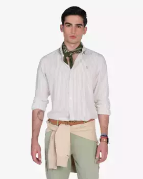 Мужская облегающая рубашка в полоску Harper & Neyer, цвет Crudo