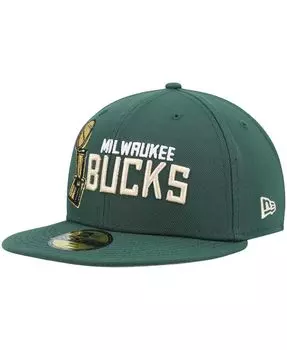 Мужская облегающая шляпа Hunter Green Milwaukee Bucks Champs Trophy 59Fifty New Era