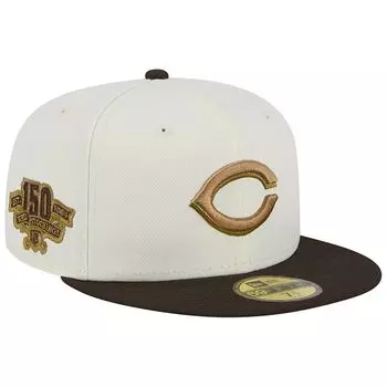 Мужская облегающая шляпа New Era белая/коричневая Cincinnati Reds 150th Team Anniversary 59FIFTY