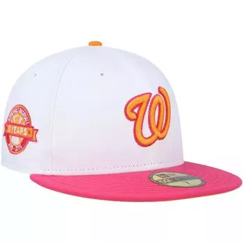 Мужская облегающая шляпа New Era белая/розовая Washington Nationals в честь 10-летия команды 59FIFTY