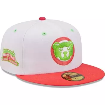 Мужская облегающая шляпа New Era белого/кораллового цвета Chicago Cubs 100 Years at Wrigley Field Strawberry Lolli 59FIFTY