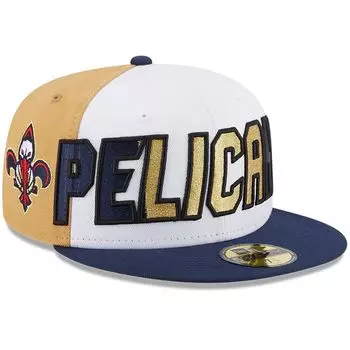 Мужская облегающая шляпа New Era белого/темно-синего цвета New Orleans Pelicans с задней половиной 9FIFTY