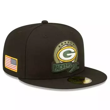 Мужская облегающая шляпа New Era Black Green Bay Packers 2022 Salute To Service 59FIFTY