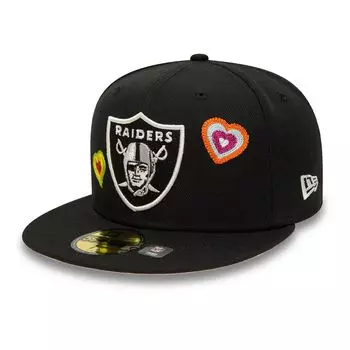 Мужская облегающая шляпа New Era Black Las Vegas Raiders Chain Stitch Heart 59FIFTY