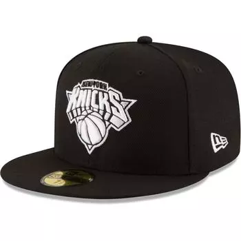 Мужская облегающая шляпа New Era Black New York Knicks Black & White Logo 59FIFTY