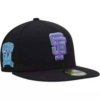Мужская облегающая шляпа New Era Black San Francisco Giants 50th Anniversary in San Francisco Black Light 59FIFTY