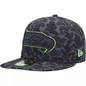 Мужская облегающая шляпа New Era Black Seattle Seahawks Amoeba Camo 59FIFTY