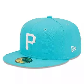Мужская облегающая шляпа New Era Blue Pittsburgh Pirates Vice Highlighter Logo 59FIFTY