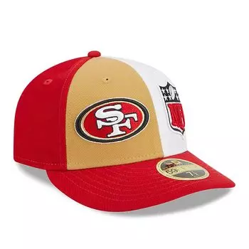Мужская облегающая шляпа New Era Gold/Scarlet San Francisco 49ers 2023 Sideline Low Profile 59FIFTY