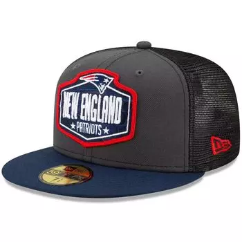 Мужская облегающая шляпа New Era графитового/темно-синего цвета New England Patriots 2021 NFL Draft On-Stage 59FIFTY
