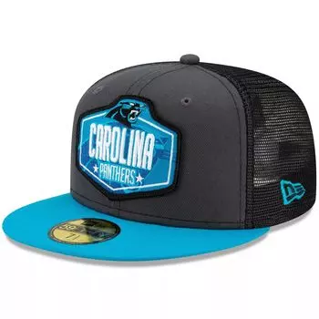 Мужская облегающая шляпа New Era Graphite/Blue Carolina Panthers 2021 NFL Draft On-Stage 59FIFTY