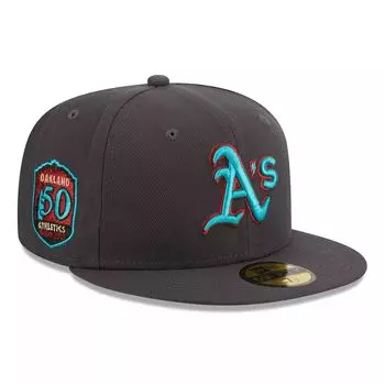 Мужская облегающая шляпа New Era Graphite Oakland Athletics с принтом 59FIFTY