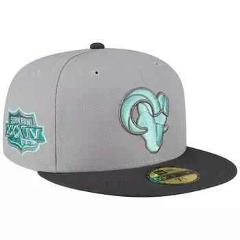Мужская облегающая шляпа New Era Grey/Graphite Los Angeles Rams Ram Head Aqua Pop 59FIFTY