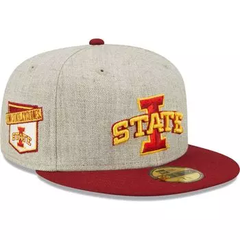 Мужская облегающая шляпа New Era Heather Grey/Cardinal Iowa State Cyclones 59FIFTY