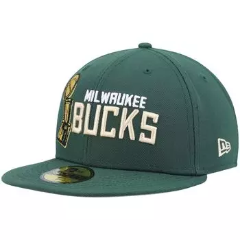 Мужская облегающая шляпа New Era Hunter Green Milwaukee Bucks Champs Trophy 59FIFTY