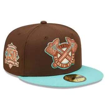 Мужская облегающая шляпа New Era коричнево-мятная Atlanta Braves 150th Anniversary Walnut Mint 59FIFTY