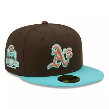Мужская облегающая шляпа New Era коричнево-мятная Oakland Athletics Walnut Mint 59FIFTY