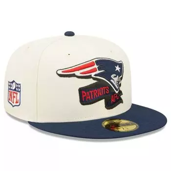 Мужская облегающая шляпа New Era кремового/темно-синего цвета New England Patriots 2022 Sideline 59FIFTY