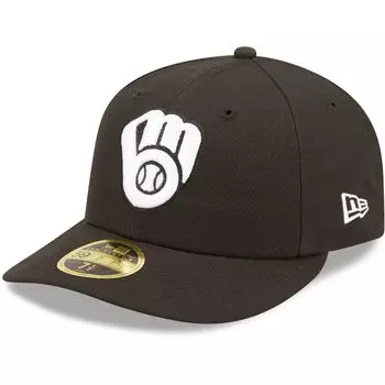 Мужская облегающая шляпа New Era Milwaukee Brewers черно-белая с низким профилем 59FIFTY