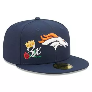Мужская облегающая шляпа New Era Navy Denver Broncos Crown 3x Super Bowl Champions 59FIFTY