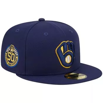 Мужская облегающая шляпа New Era Navy Milwaukee Brewers в честь 50-летия команды, цвет 59FIFTY