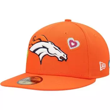 Мужская облегающая шляпа New Era Orange Denver Broncos Chain Stitch Heart 59FIFTY