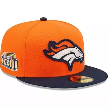 Мужская облегающая шляпа New Era оранжевого/темно-синего цвета Denver Broncos Super Bowl XXXIII Letterman 59FIFTY