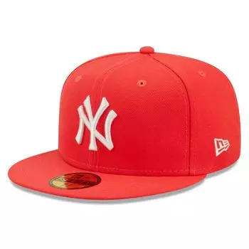 Мужская облегающая шляпа New Era Red New York Yankees Lava Highlighter Logo 59FIFTY