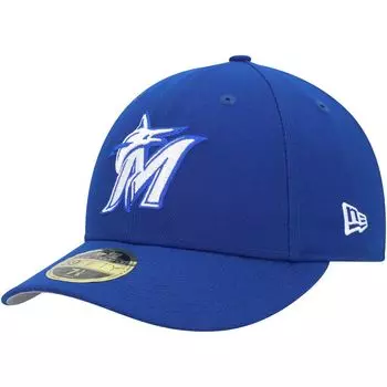 Мужская облегающая шляпа New Era Royal Miami Marlins с белым логотипом и низким профилем 59FIFTY