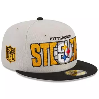 Мужская облегающая шляпа New Era Stone/Black Pittsburgh Steelers Draft NFL 2023 On Stage 59FIFTY